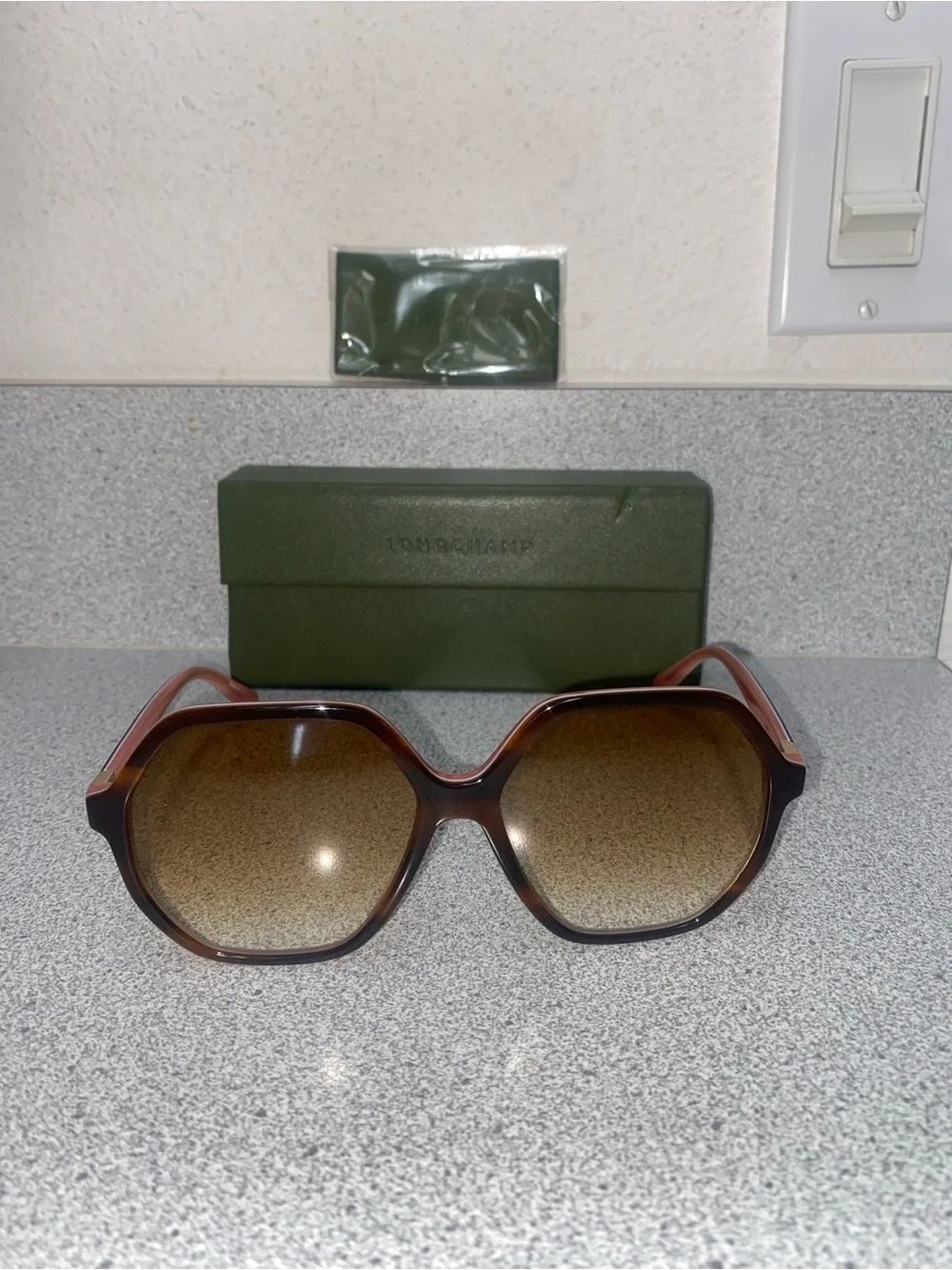 Longchamp LO707S 208 (Havana/Rose) Geometric/Hexagonal Sunglasses 58-15-140 NWOT